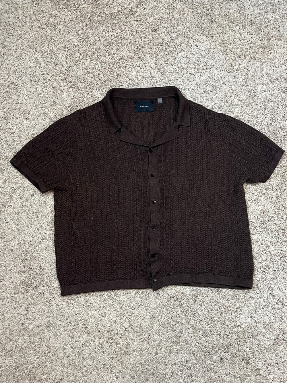 PACSUN Brown Knit Short Sleeve Button Front Polo Sweater Shirt Men’s XL
